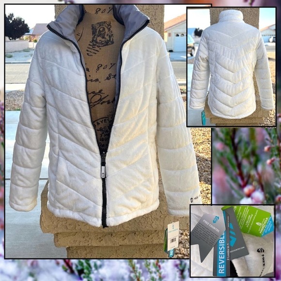 Free Country Reversible Wht Quilt Buter Pile Gray Smoth Puffer Jacket Sz XL NWT - Picture 2 of 7
